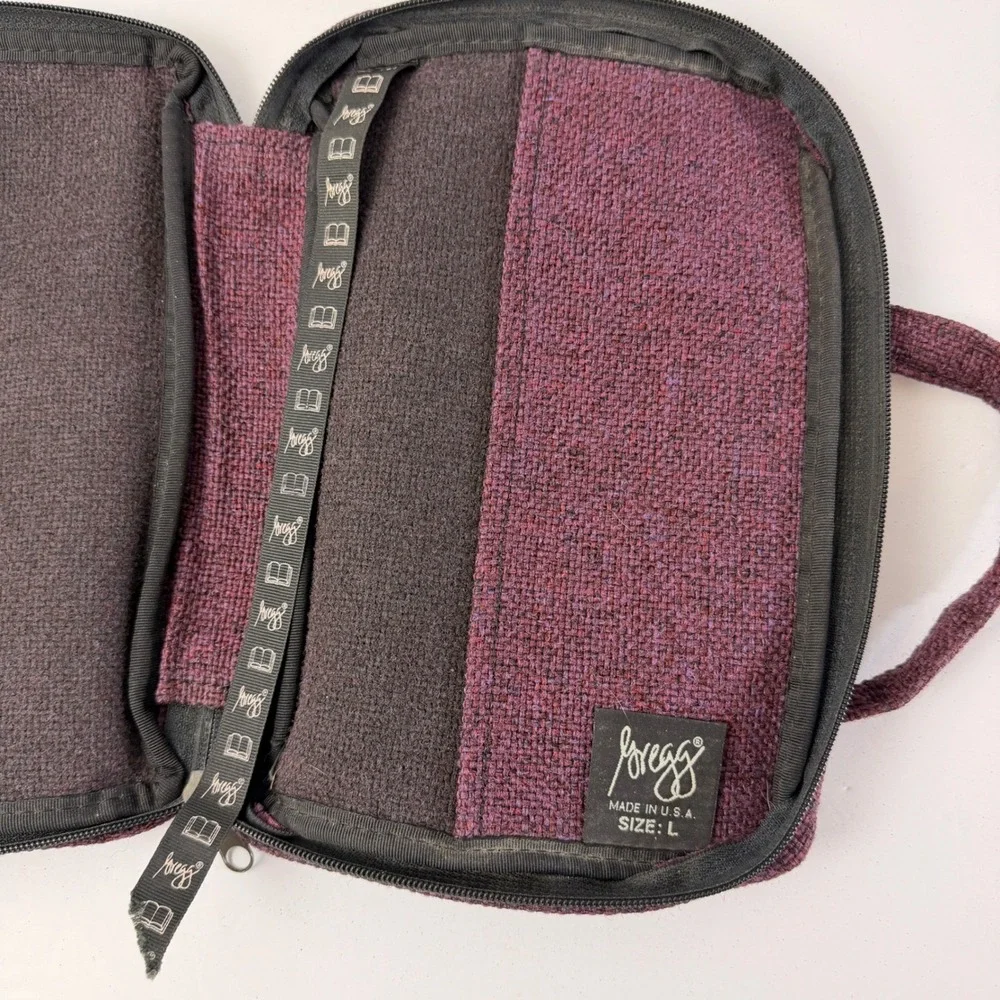 Vintage Gregg Bible Cover Case Large Purple Cottage House Luke 10:5 Made USA